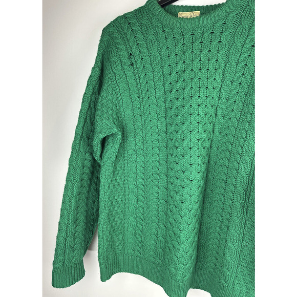 *Flawed Carraig Donn Pure New Wool Cable Knit Fisherman Sweater Green Mens Large - Picture 6 of 11